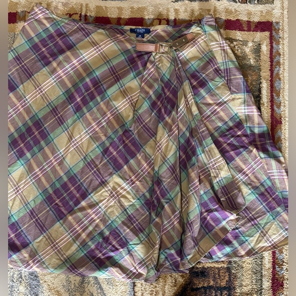 Chaps Plaid Circle Skirt in Purple, Green & Tan with Belt - Picture 3 of 8